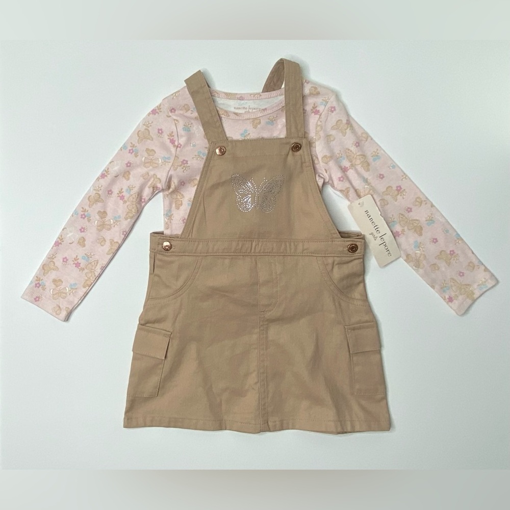 Nanette Lepore girls 2- Jumper overalls pinafore dress long sleeves top 3T